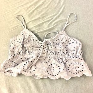 AERIE BABY BLUE EYELET CROP TOP